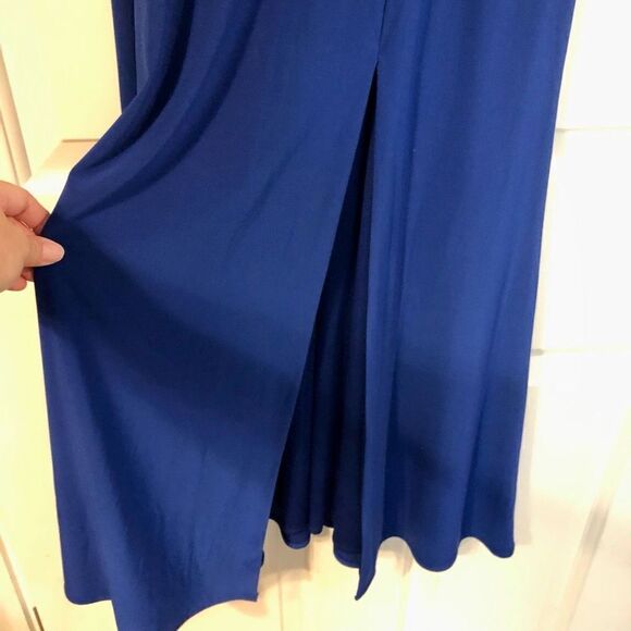 Morgan & Co. Blue Maxi Plunging V neck, Side Mesh Cutouts A-Line Size 5 - Picture 4 of 16